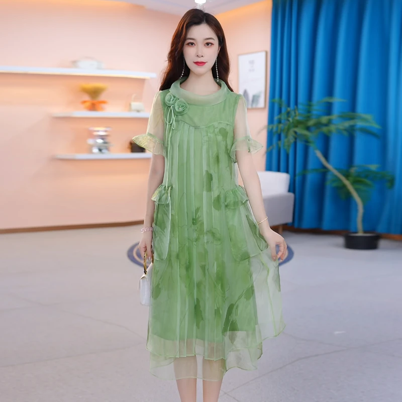 【连衣裙】夏季新款时尚修身气质高贵洋气宽松显瘦减龄碎花连衣裙