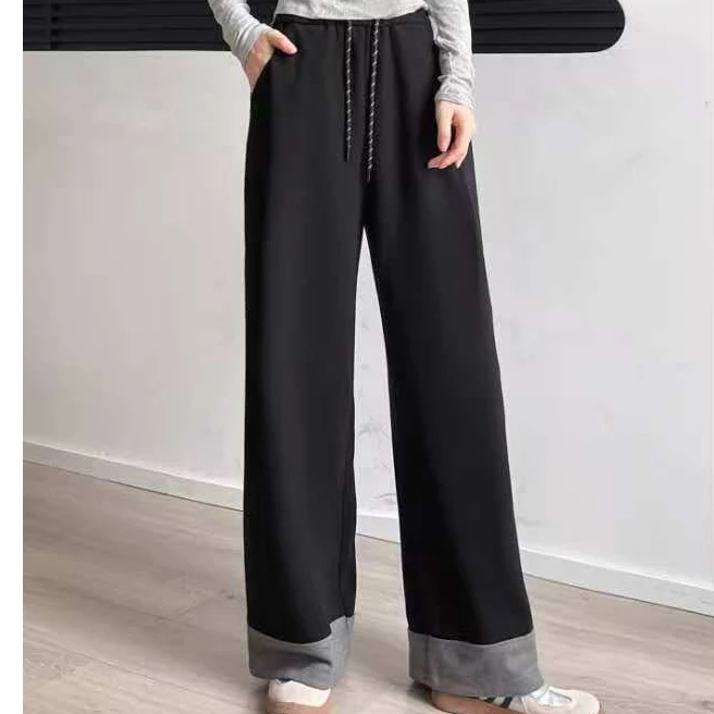 5729款高级感毛呢高腰宽松加厚休闲直筒裤