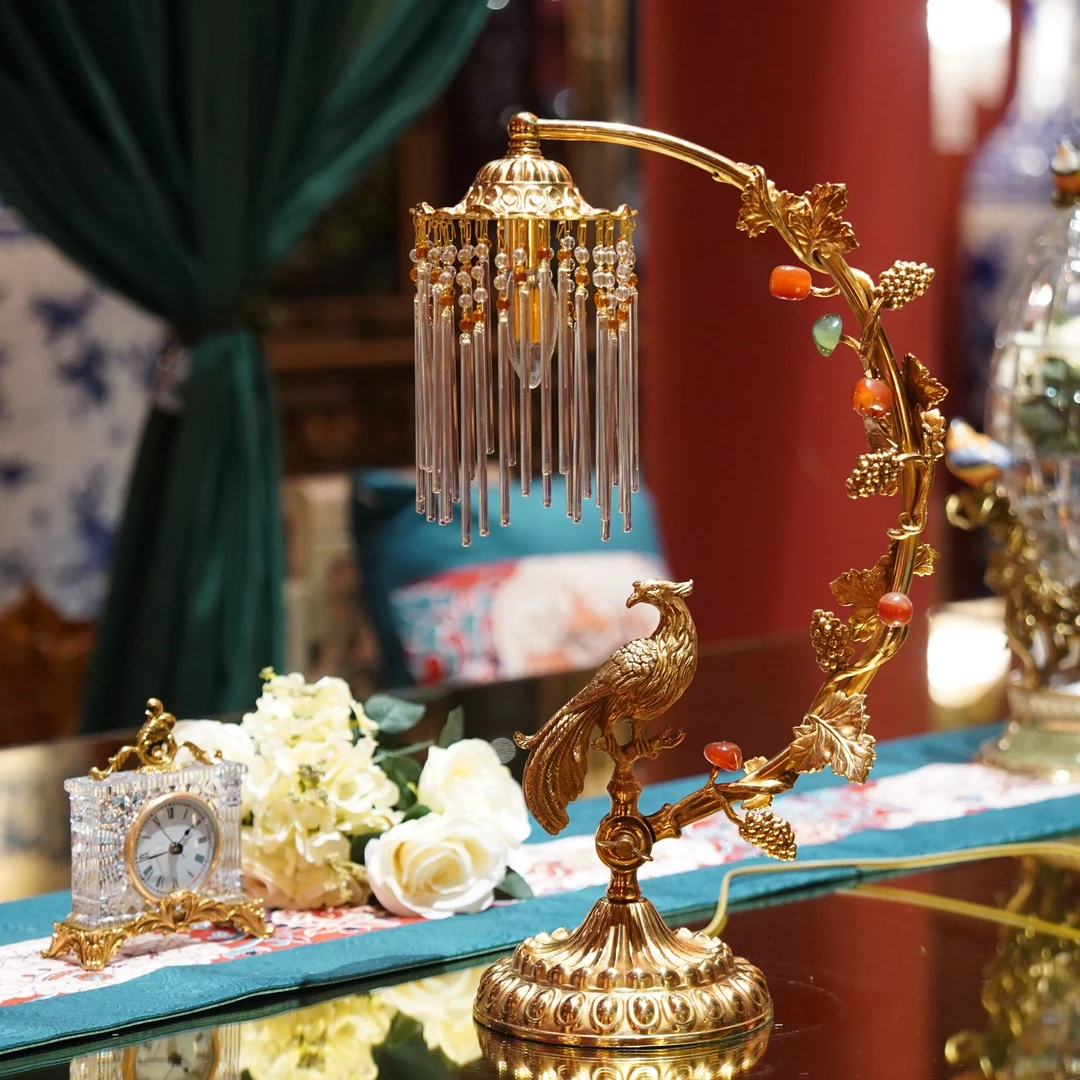 【本尼家】T39法式全铜水晶台灯铜鸟硕果累累卧室床头轻奢护眼灯