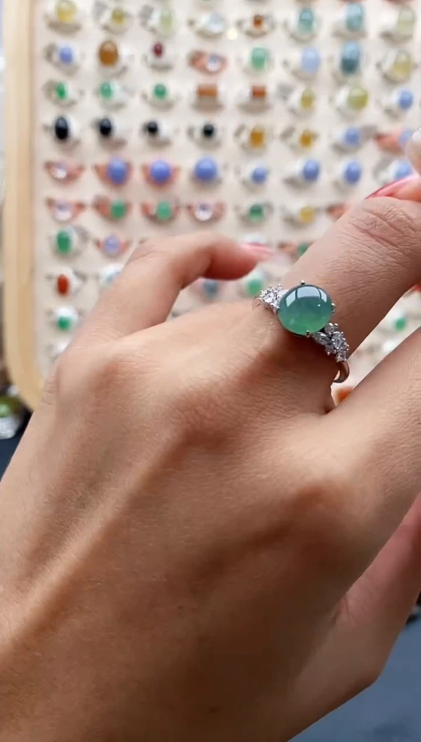 【闪购商品】翡翠戒指银S925镶嵌缅甸天然A货翡翠111 5+1