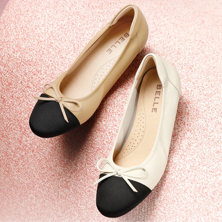百丽小香风平跟单鞋女新商场同款蝴蝶结浅口鞋Z8R1DAQ4