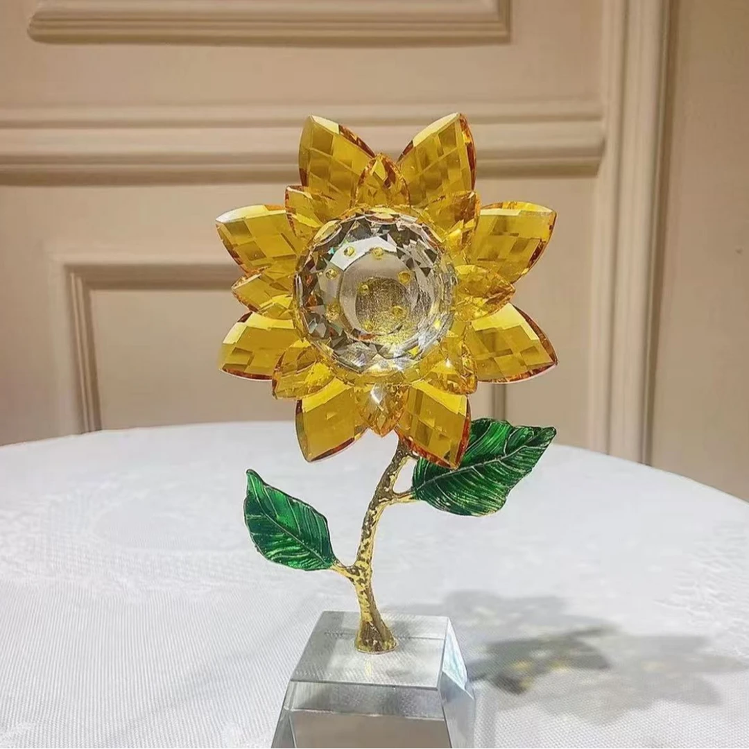 K9水晶 一举夺魁向阳而生轻奢水晶向日葵太阳花 (高23cm宽13cm)