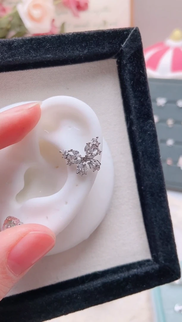 钛钢合金合成立方氧化锆白锆大蝴蝶|TS26一只