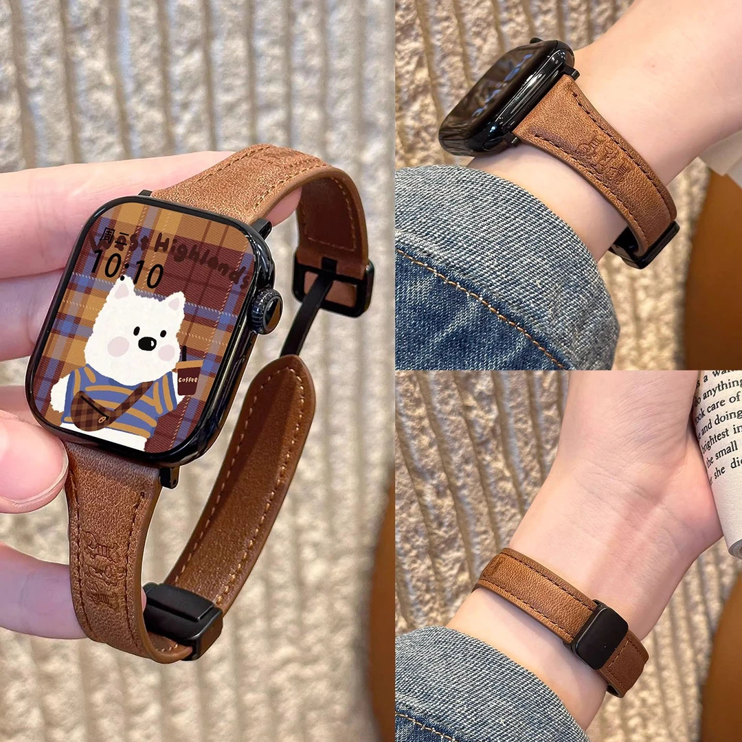 适用华为手表fit4表带卡通小狗真皮表带fit4pro秋冬季女fit3配件