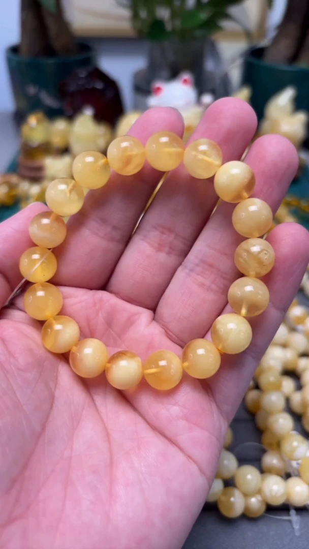 手串琥珀未镶嵌p11金白蜜蜡单圈 14.2克 10+mm
