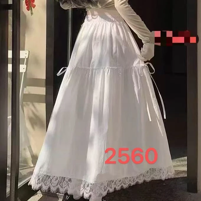 简约白色森系气韩版质百搭时尚双层春夏季半身裙2560 裙长84