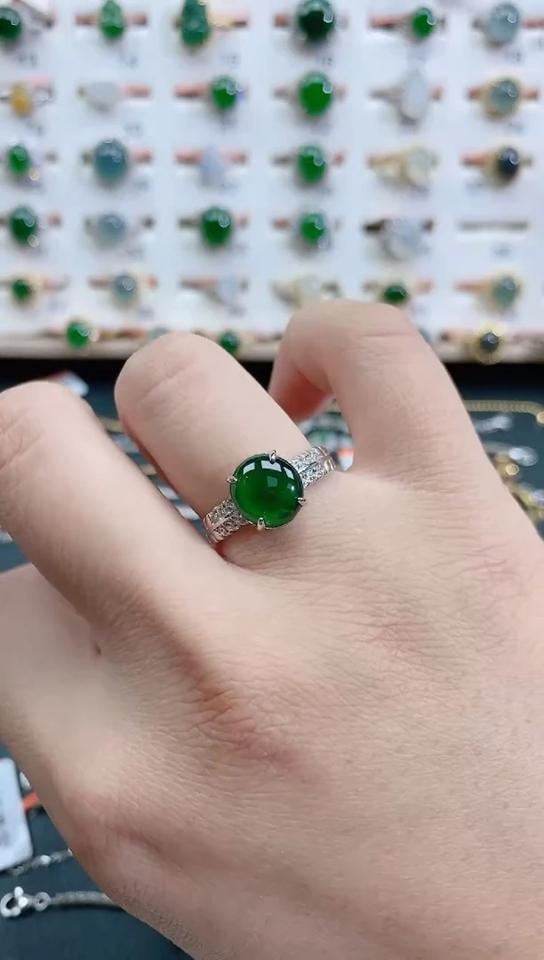 银S925镶嵌戒指翡翠天然翡翠