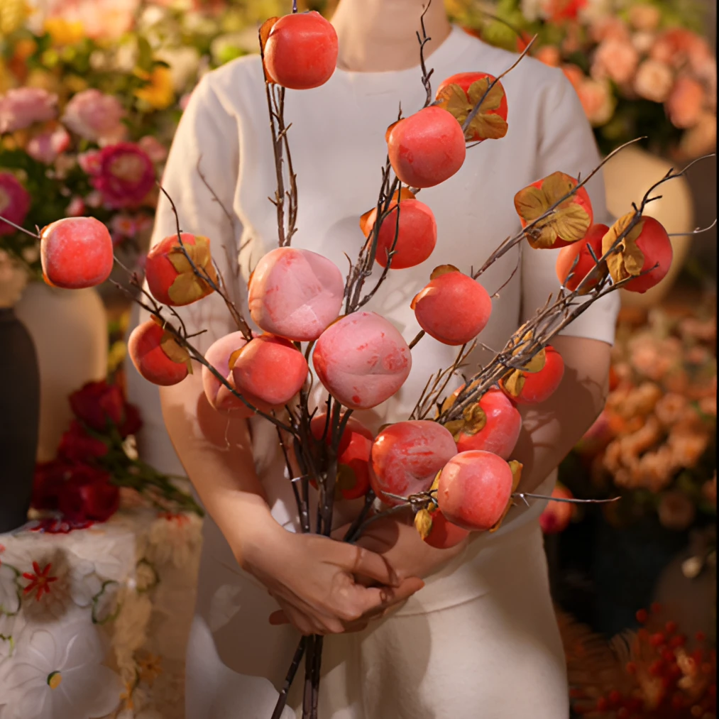 带霜柿子 7果柿子 仿真花客厅花 新中式风格柿柿如意