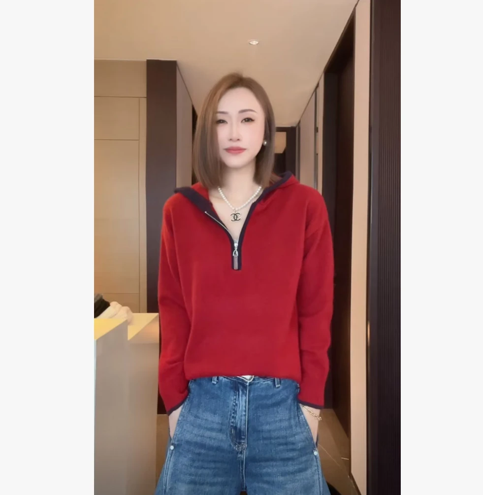 熙薇【亲密爱人】2025秋季新款时尚休闲百搭毛衣帽衫H5726