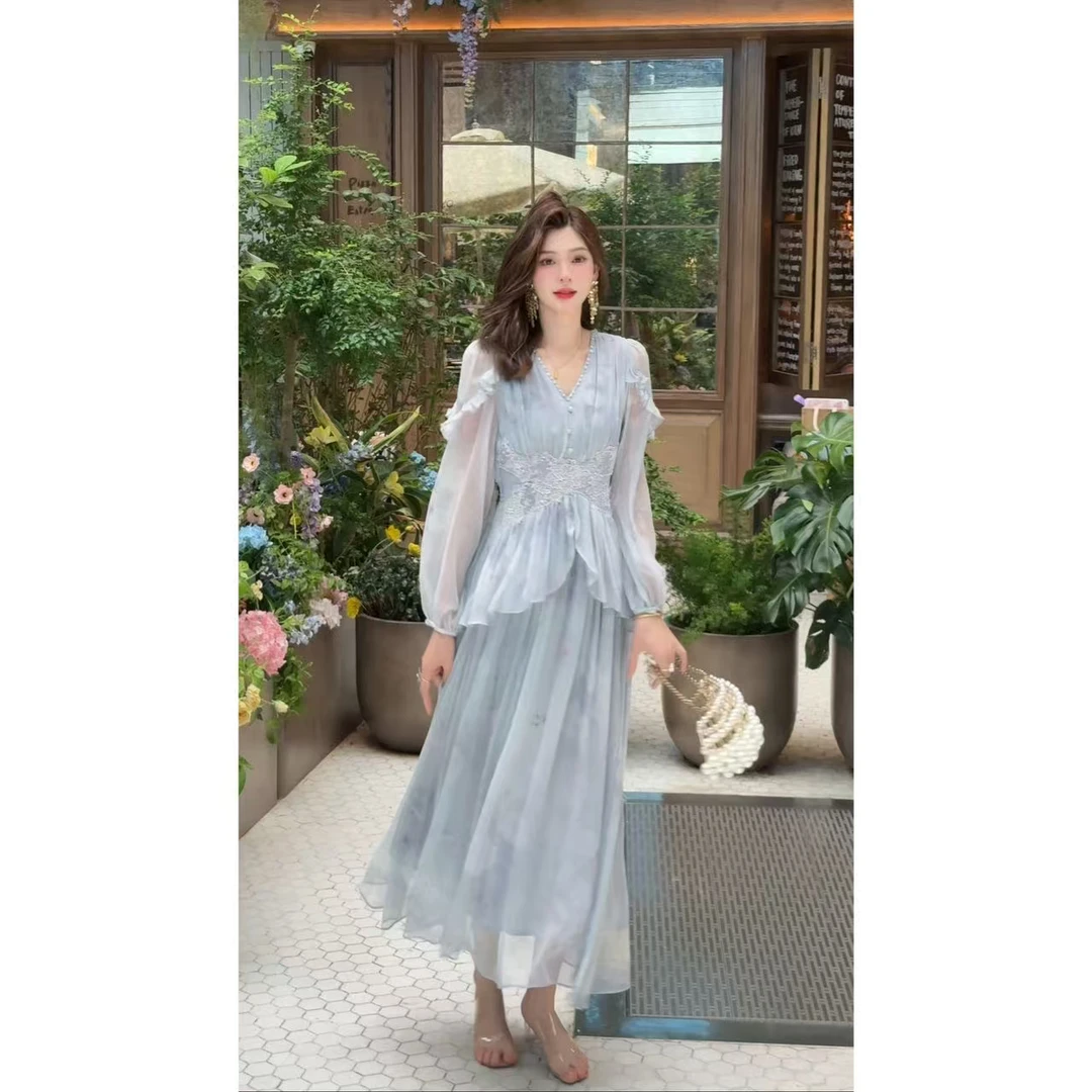 【文文原创-墨染花纱】重磅100桑蚕丝连衣裙25-043