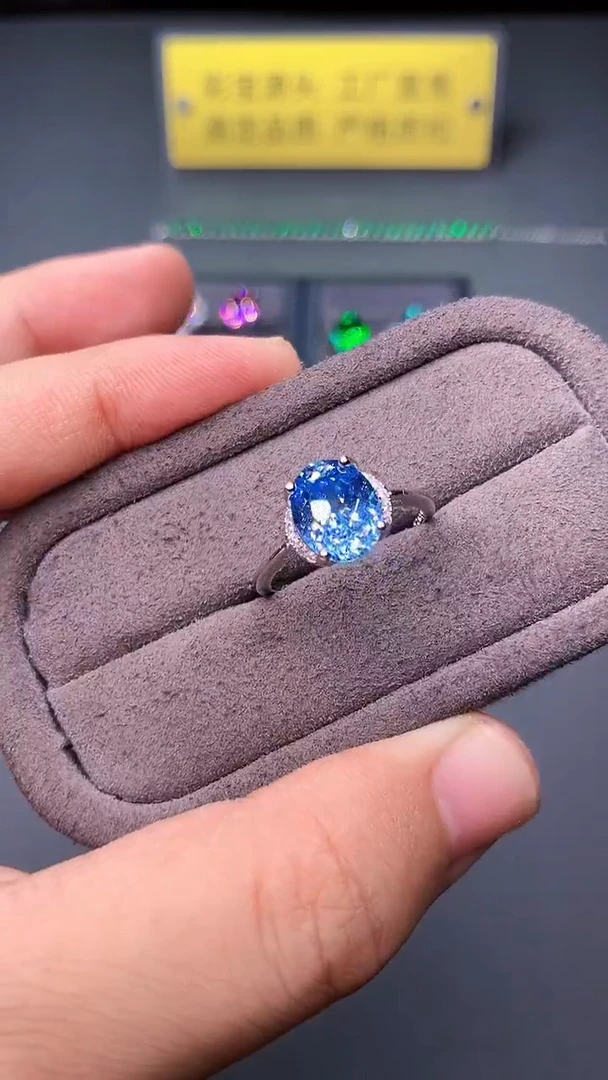 银S925镶嵌戒圈海蓝宝石00