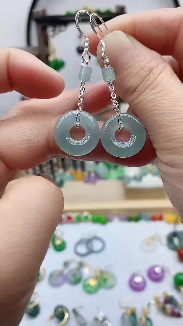 银S925镶嵌翡翠耳饰翡翠956