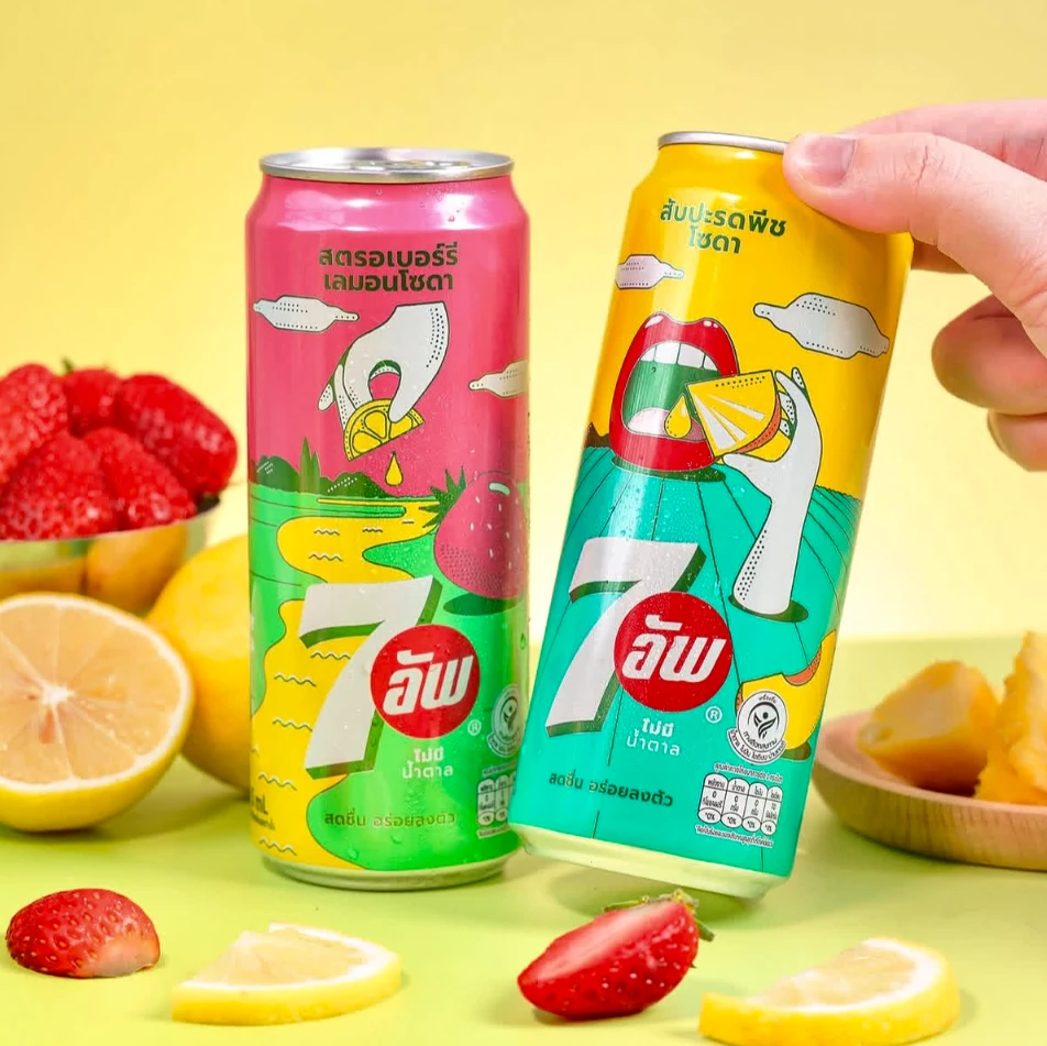 7UP/七喜泰国 现货新品夏日限定！【菠萝无糖桃子气泡水】柠檬味饮料