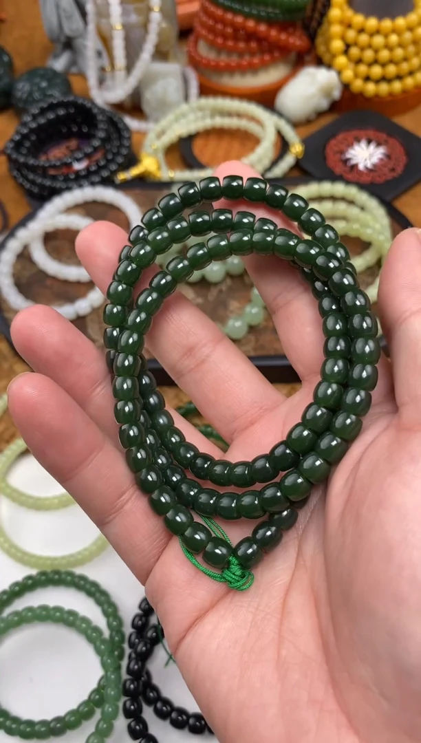 颈饰未镶嵌和田玉108菠菜绿