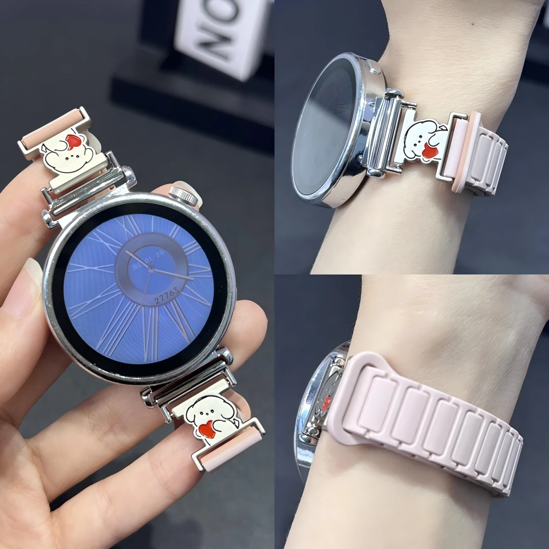 适用华为gt345/gt5pro可爱线条小狗硅胶磁吸表带watch4新款表带