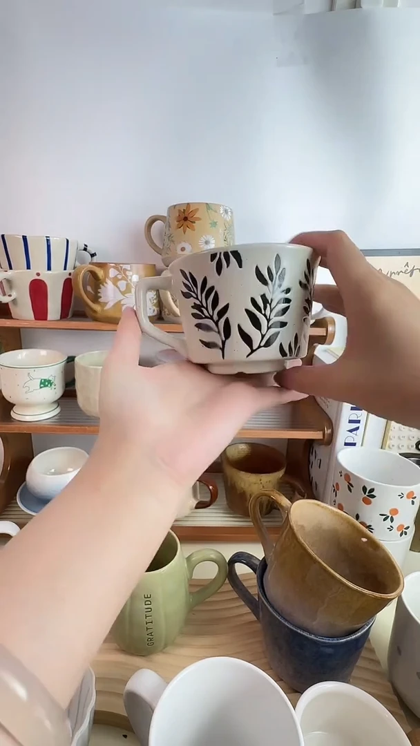 陶瓷无盖款豆叶咖啡杯