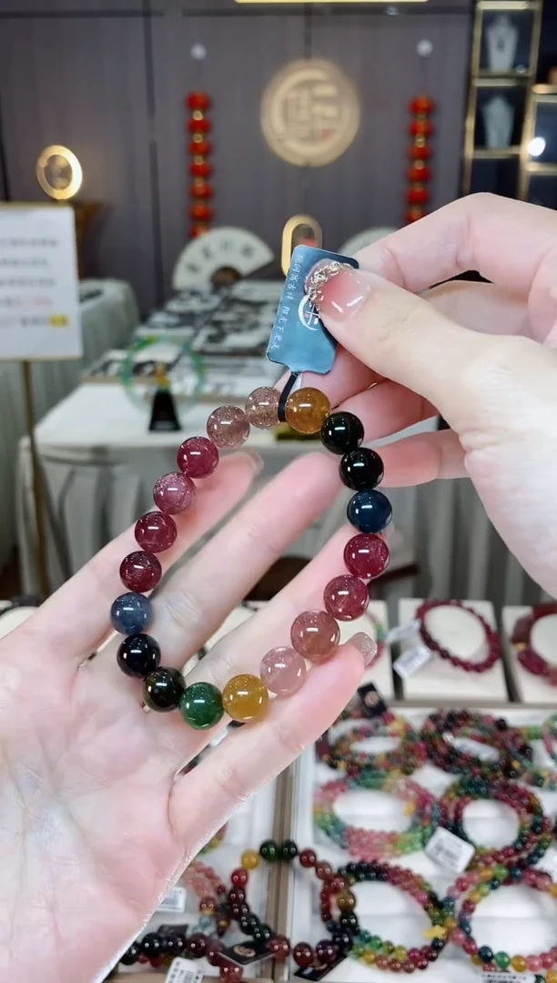 未镶嵌老矿碧玺色标彩虹单圈手串10mm+碧玺dan多样性发货一条