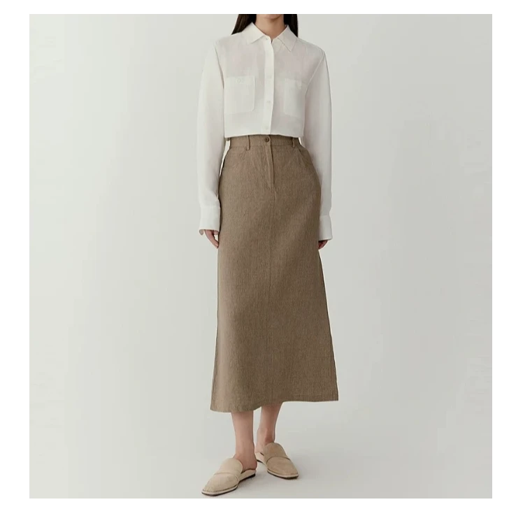 254035-【常】小禾 春夏新款花边翻领亚麻平纹长袖衬衫