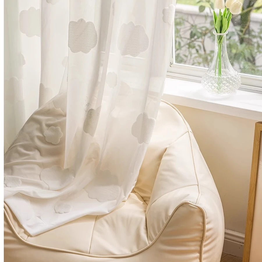 日式风羊绒云朵纱帘白色小清新窗纱客厅卧室遮阳隔热儿童房纱帘