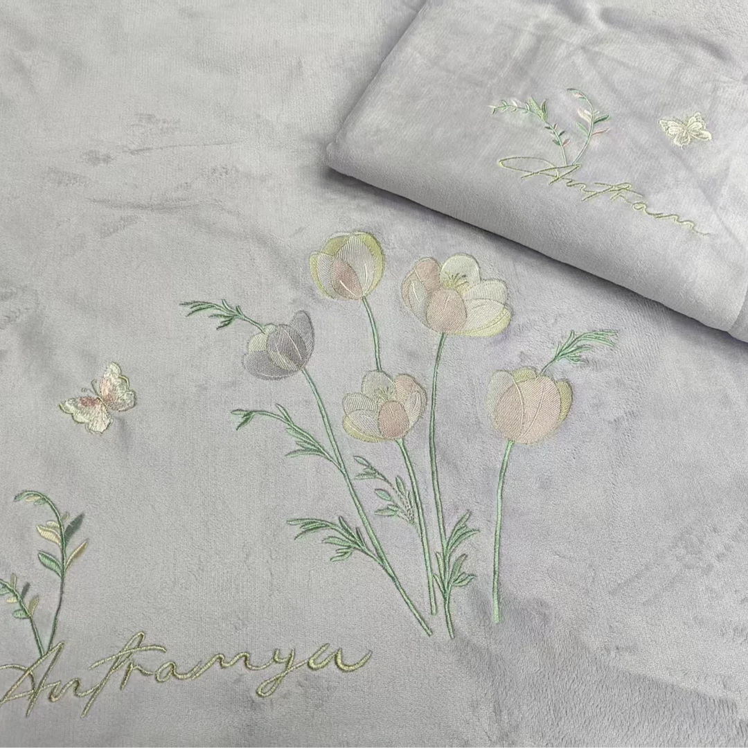 皇室嘉和郁金香绒四件套加厚加绒刺绣冬季保暖防静电