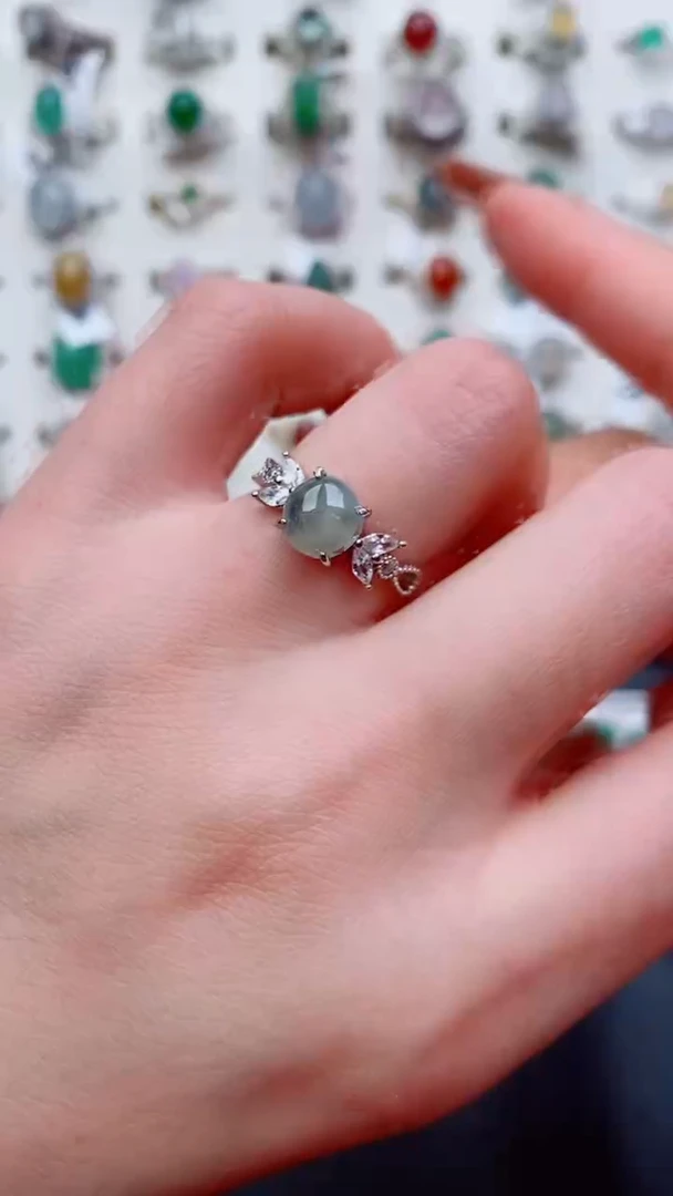 银S925镶嵌戒指翡翠...