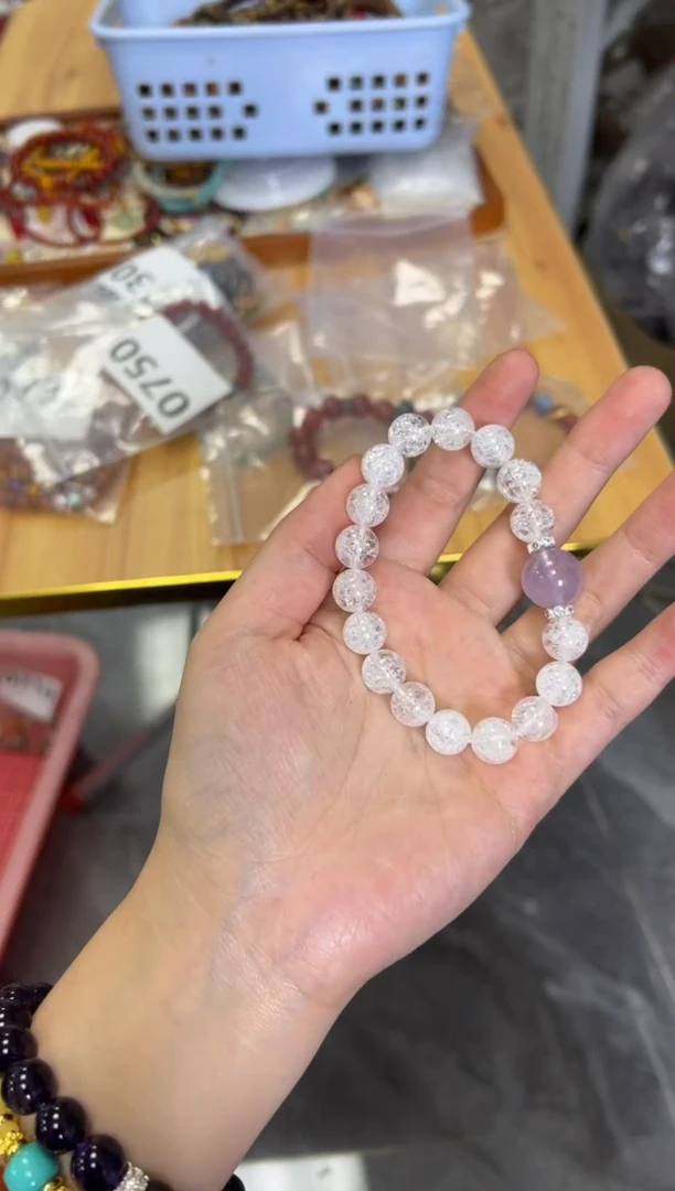 水晶手链未镶嵌雪花幽灵水晶紫晶顶珠手串[0702]