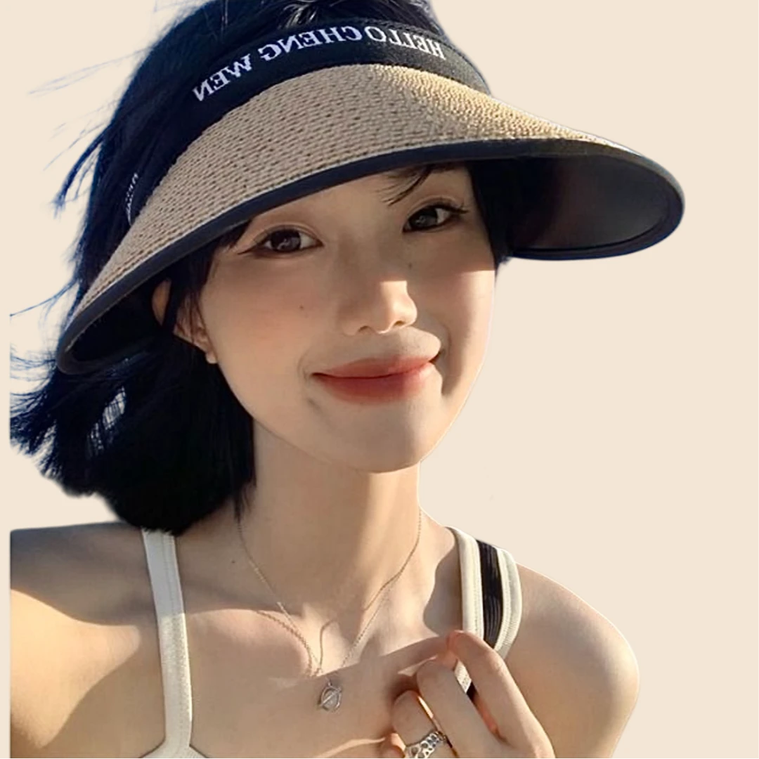 2025夏季遮阳帽韩版小香风渔夫帽时尚可爱防晒帽大帽檐草编遮阳帽