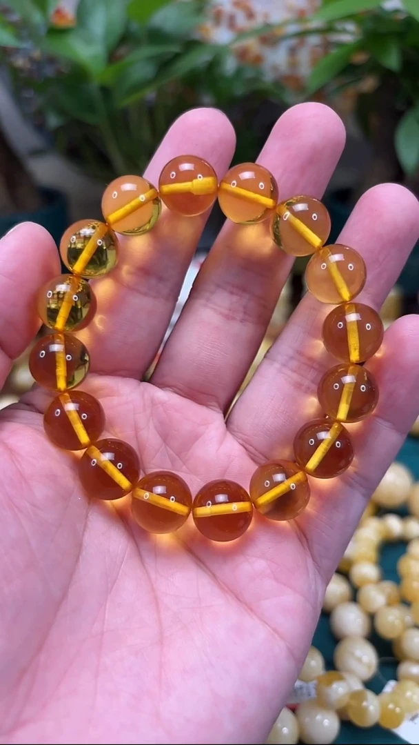 手链蜜蜡未镶嵌p90俄料净水金珀单圈 17.86克 12+mm