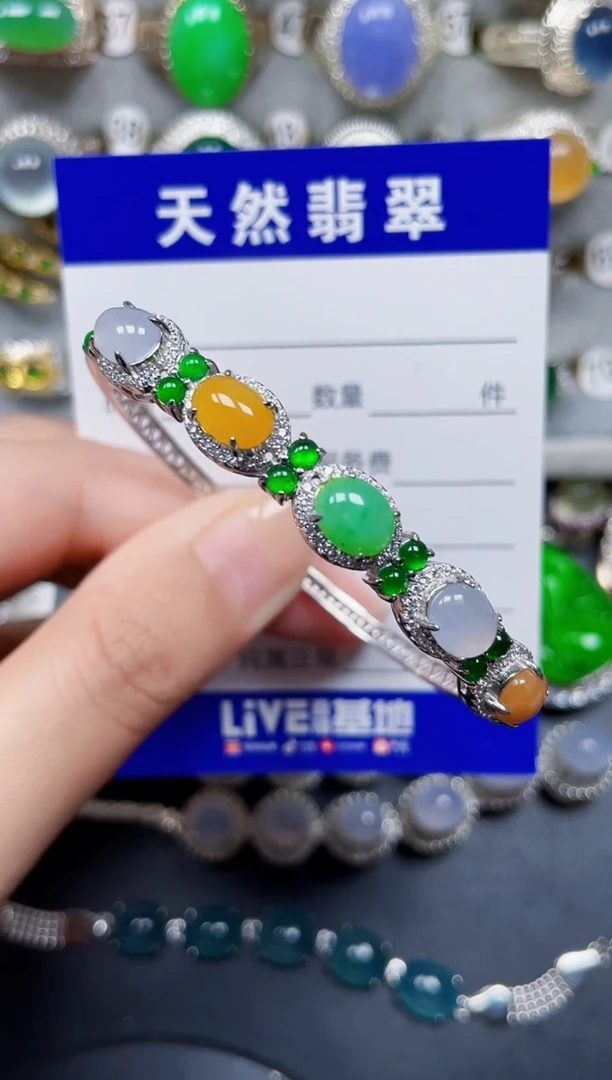 银S925镶嵌手镯翡翠110