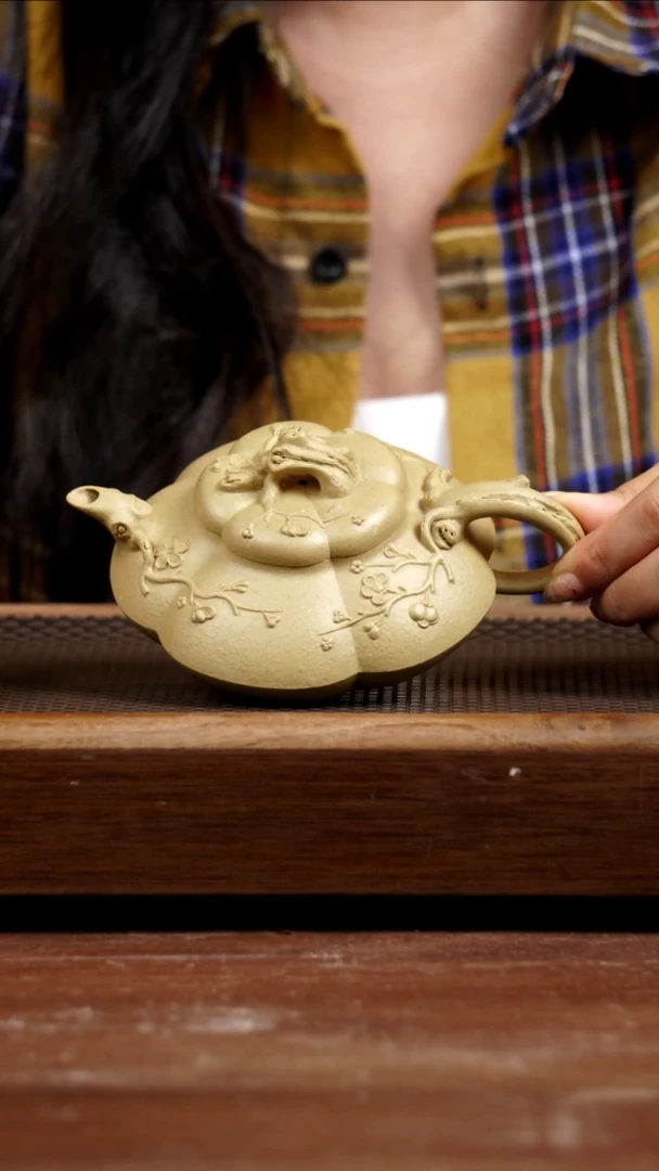 茶壶紫砂梨皮绿上合梅325CC