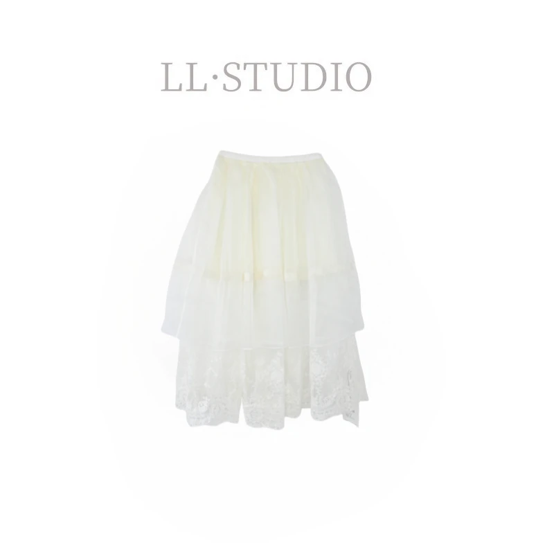 妙兮·LL春季新款时尚气质百搭网纱拼接蕾丝半身裙*20250354