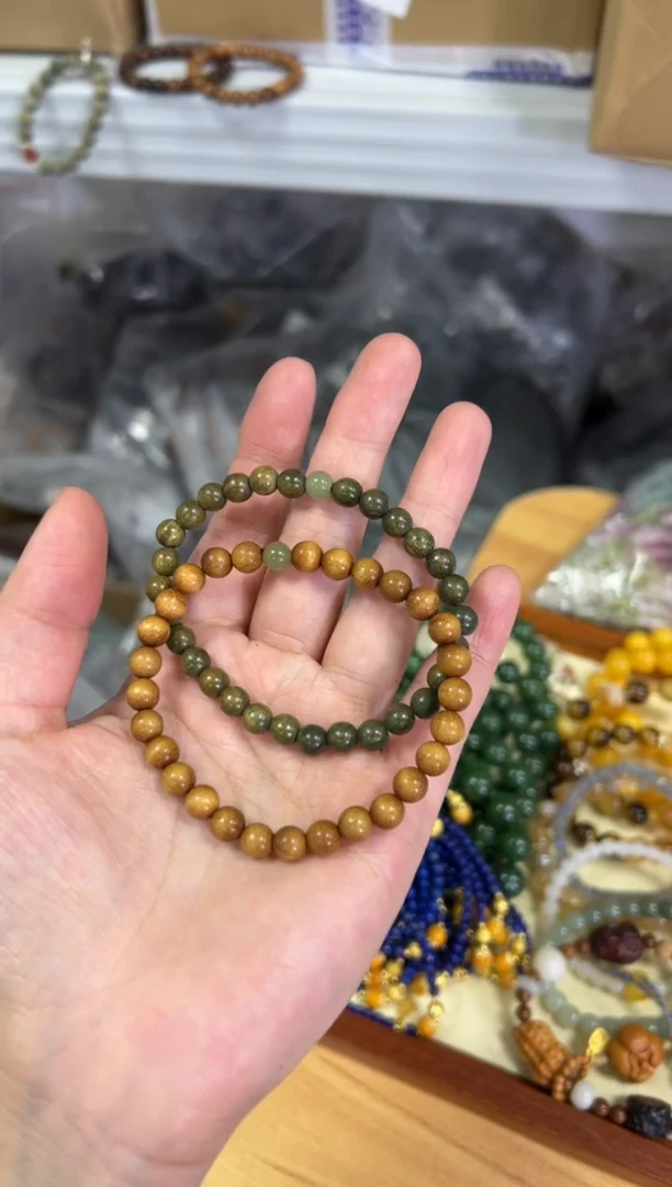 【闪购商品】金丝楠手串未镶嵌金丝楠绿檀和田款[两条一组]