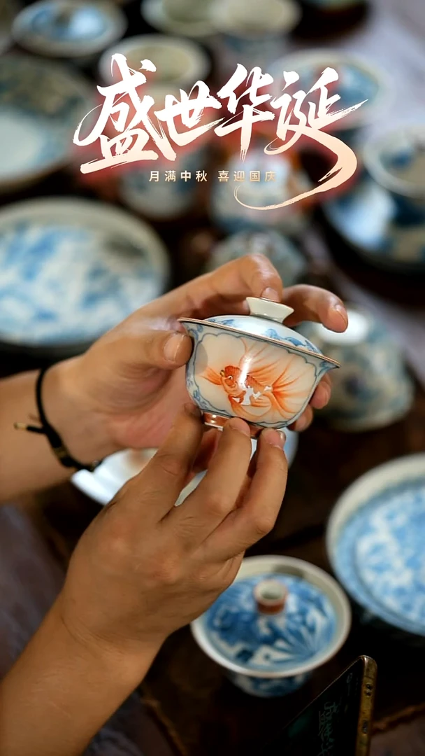 瓷片山居秋暝手工青花@@CJA4