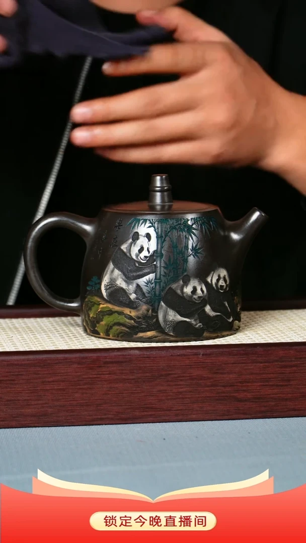 茶壶紫砂 石黄泥料 彩刻 节节高升