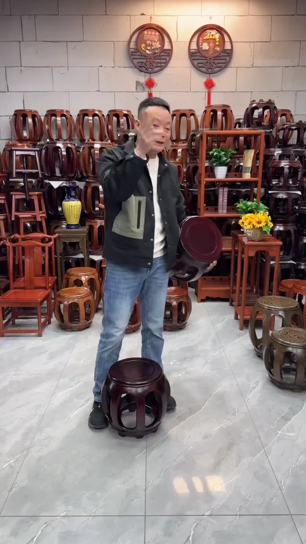 花梨木类家具酸枝色大号鼓凳一对2条