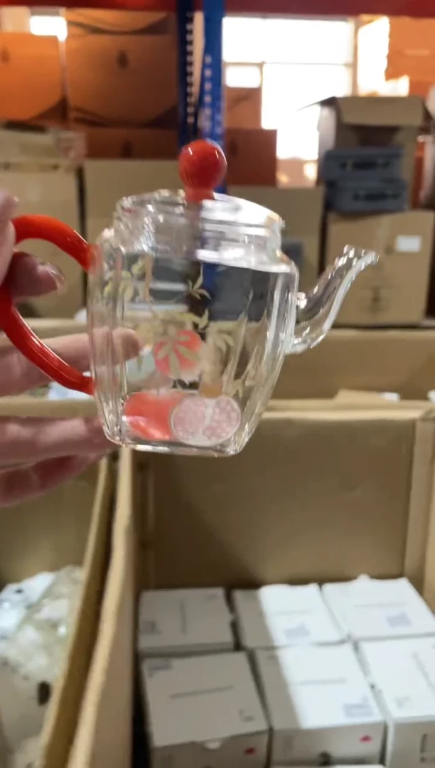 手工艺品玻璃四方小壶红色石榴