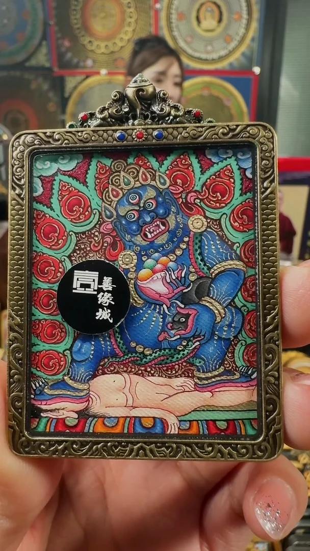 吊坠 壹善缘城手绘唐卡黑C3644