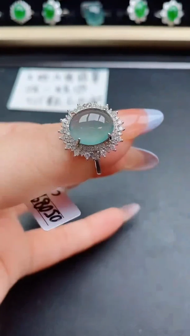 翡翠戒指银S925镶嵌50805