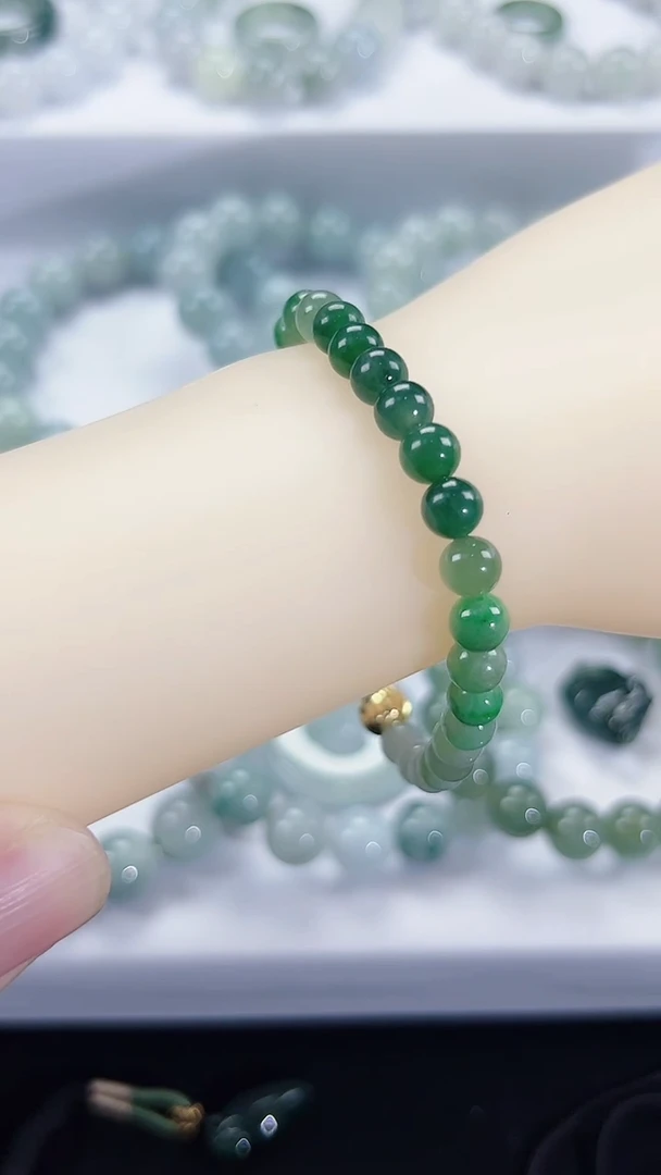 合金手串翡翠天然缅甸A货翡翠   卡6mm