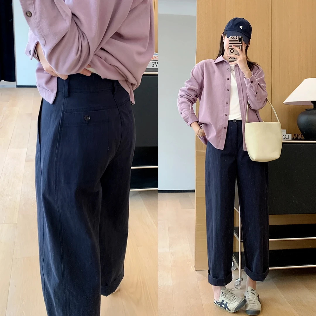 春季新款立体裁剪日系九分休闲裤高腰显瘦梨型身材宽松阔腿奶奶裤