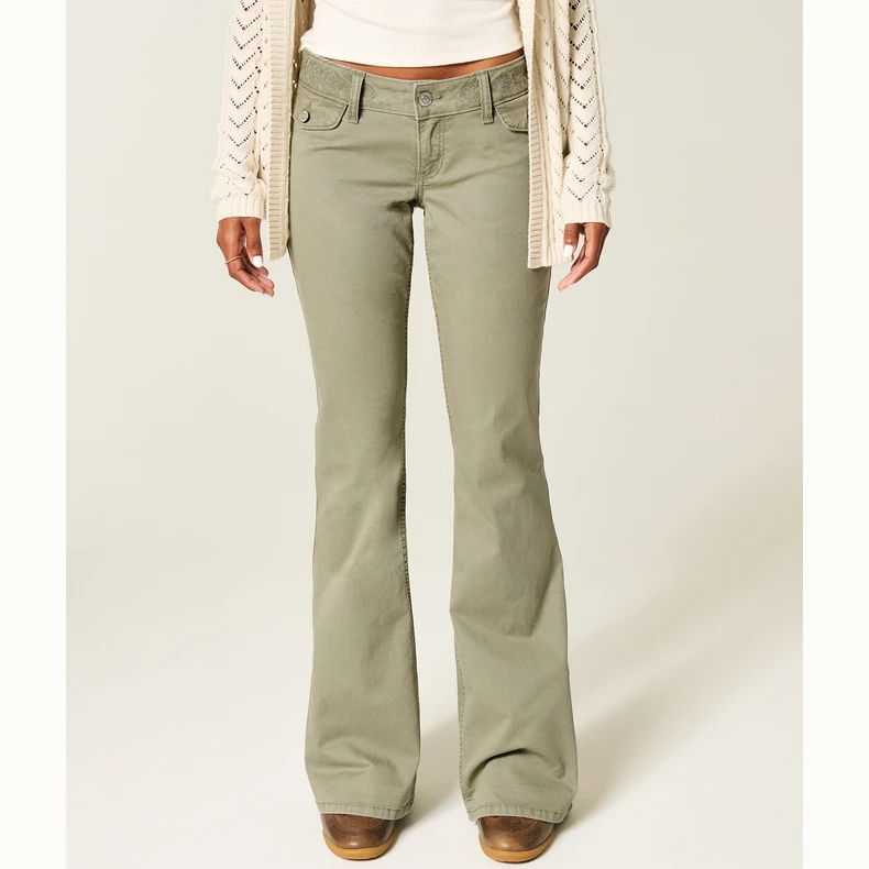 Hollister25秋冬新款美式辣妹刺绣低腰喇叭长裤女装KI356-5088