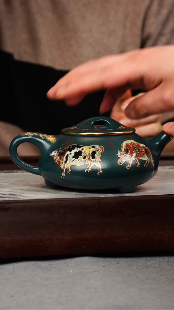【闪购商品】紫砂茶壶苏门答腊青 景舟石瓢 五牛珐琅彩
