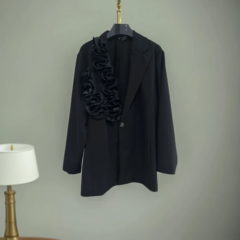 -445A-秋季新款女士气质高级设计感立体花朵黑色西装