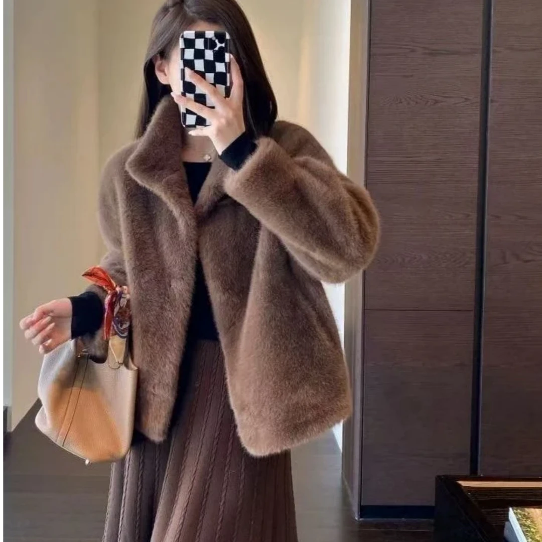 F（雪兰貂）春秋冬短款外套厚款花时尚百搭女士气质款韩版轻奢