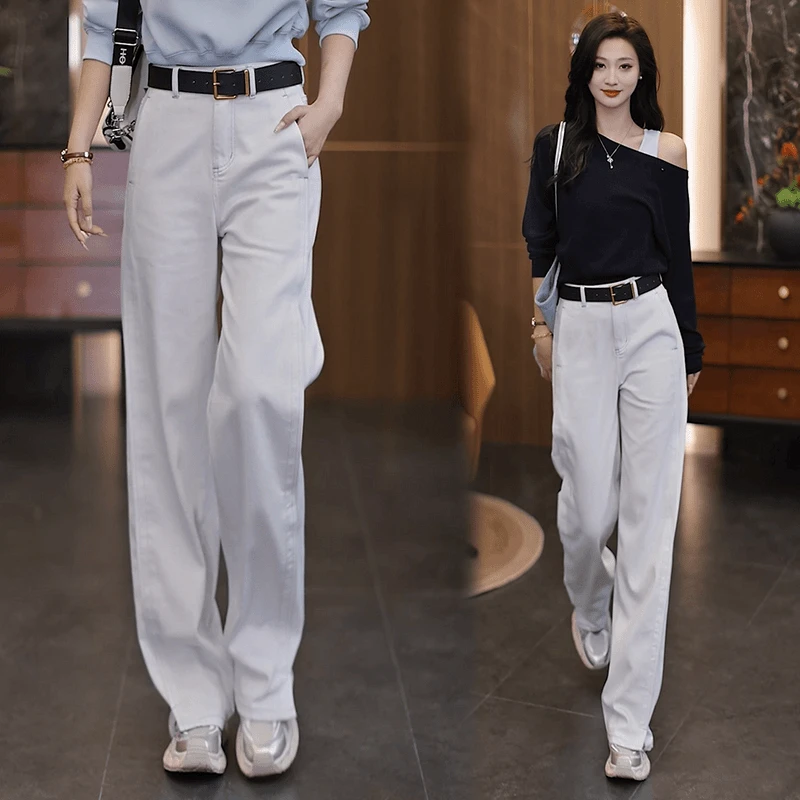 宽松百搭直筒阔腿裤2025新款春秋舒适垂感牛仔裤女高腰显瘦弯刀裤