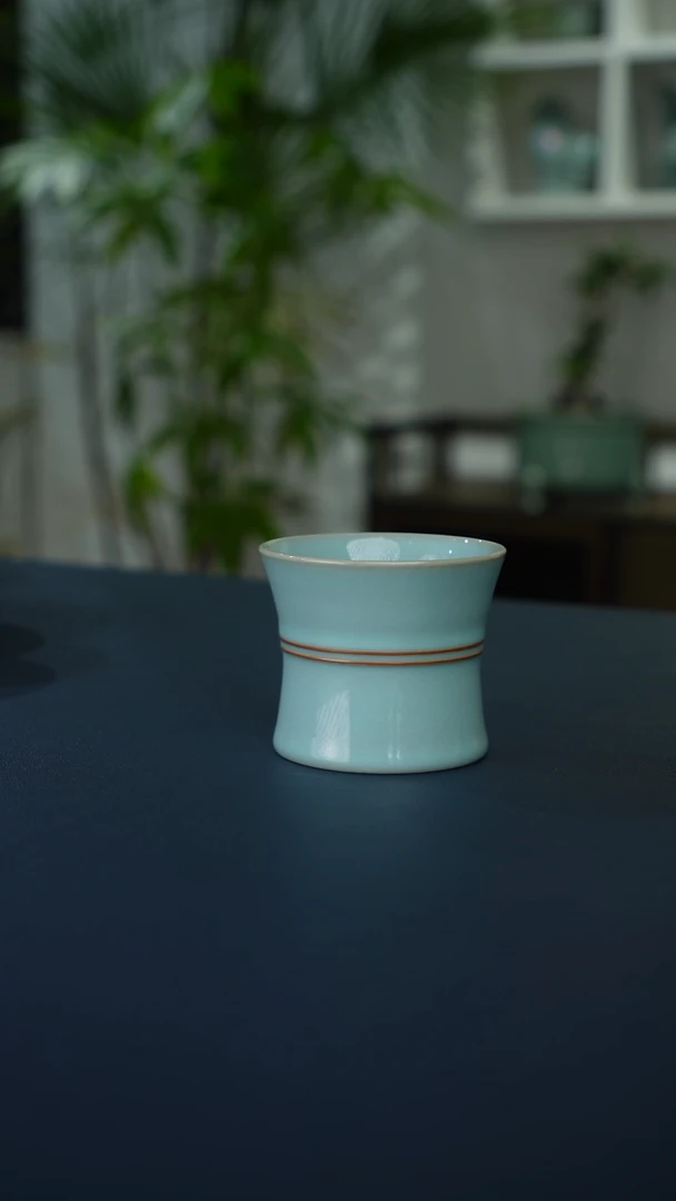 汝州天青釉 竹节杯精品炸福利简包