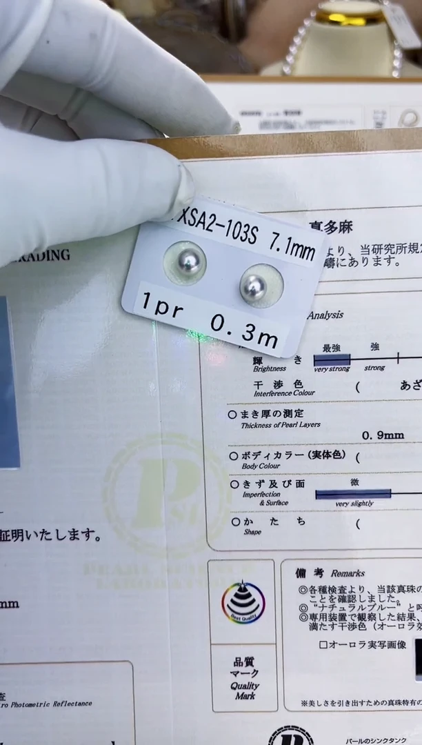 18K金镶嵌海水珍珠akoya耳钉7-7.5mm（带真多麻大证）