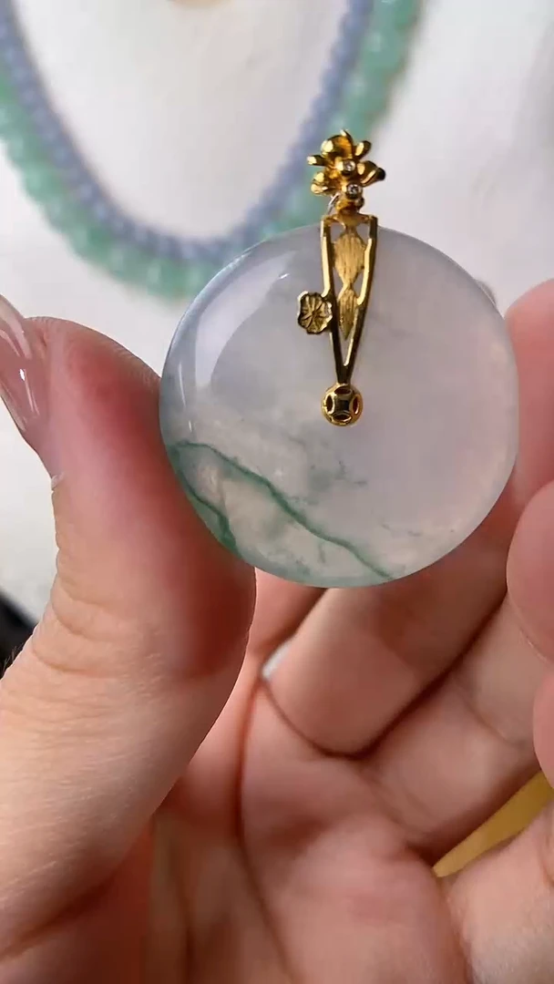 吊坠(不含链)18K金镶嵌翡翠平安扣