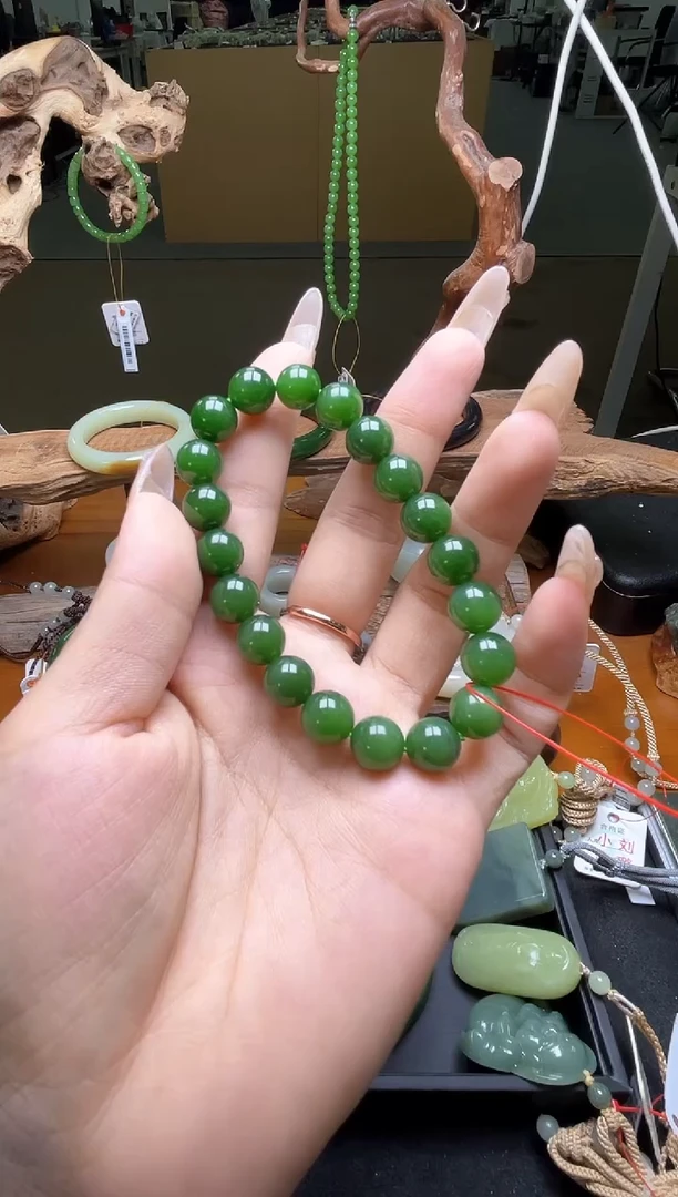 未镶嵌手串和田玉子*卡10俄七碧玉 圆珠 9014741