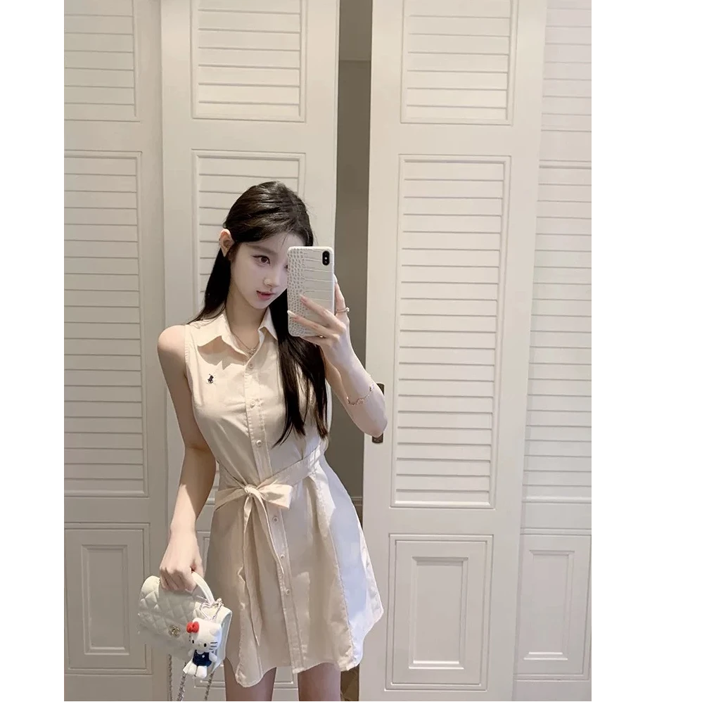 Flower 自制初恋衬衫裙24S清纯学院风刺绣牛津布棉系带polo连衣裙